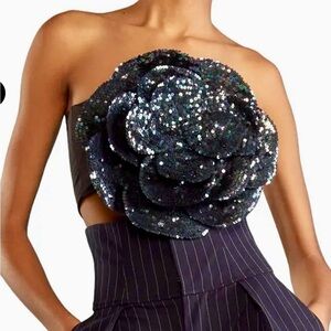 Cynthia Rowley Black Sequin Floral Bandeau Top NWT XS